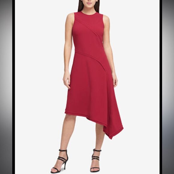 DKNY Pink Scuba Crepe Asymmetrical Knee Length Dress Size 4 - Picture 1 of 8